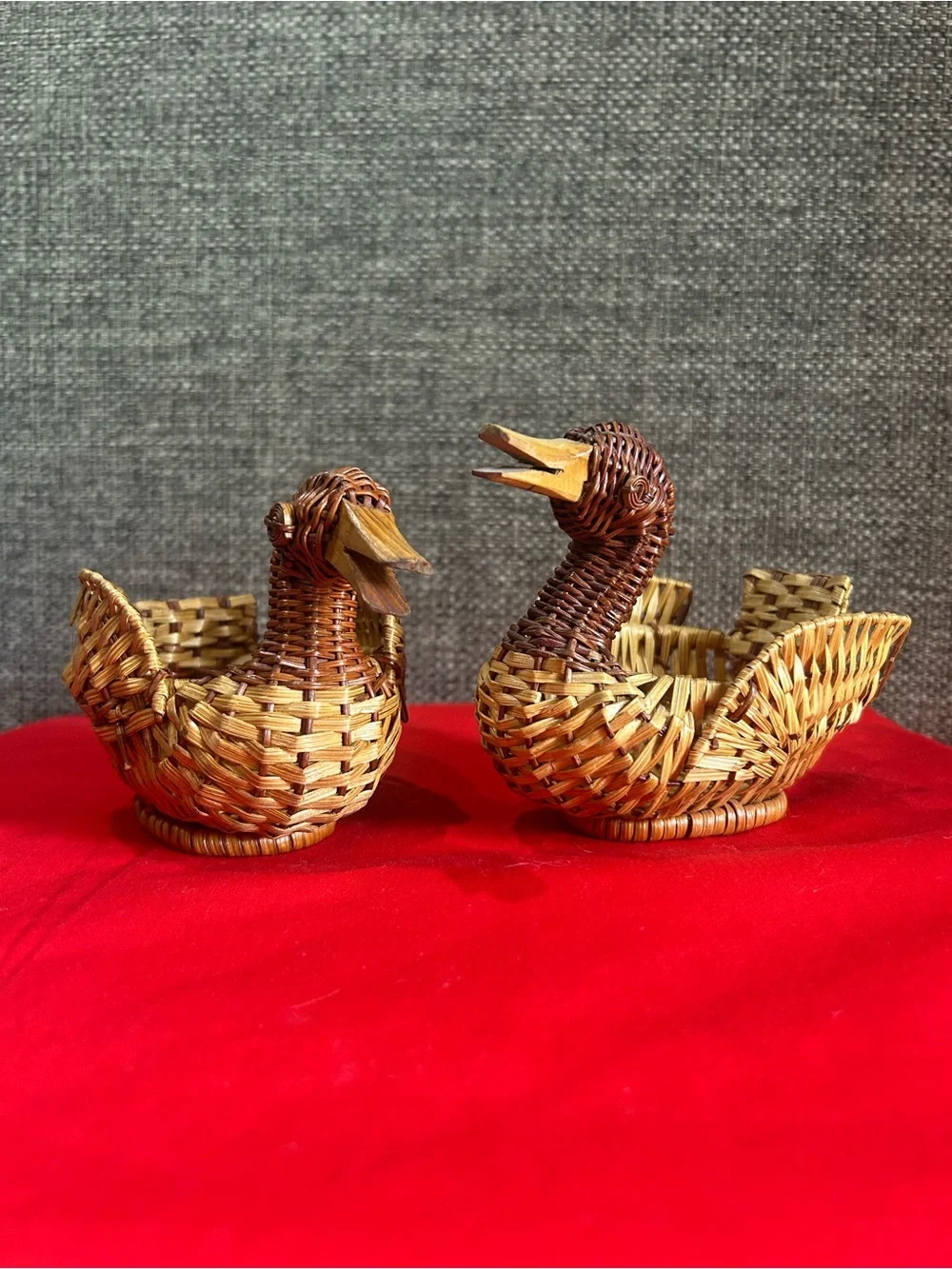 Handwoven Natural Brown Rattan Duck Accent Baskets - Set of 2
